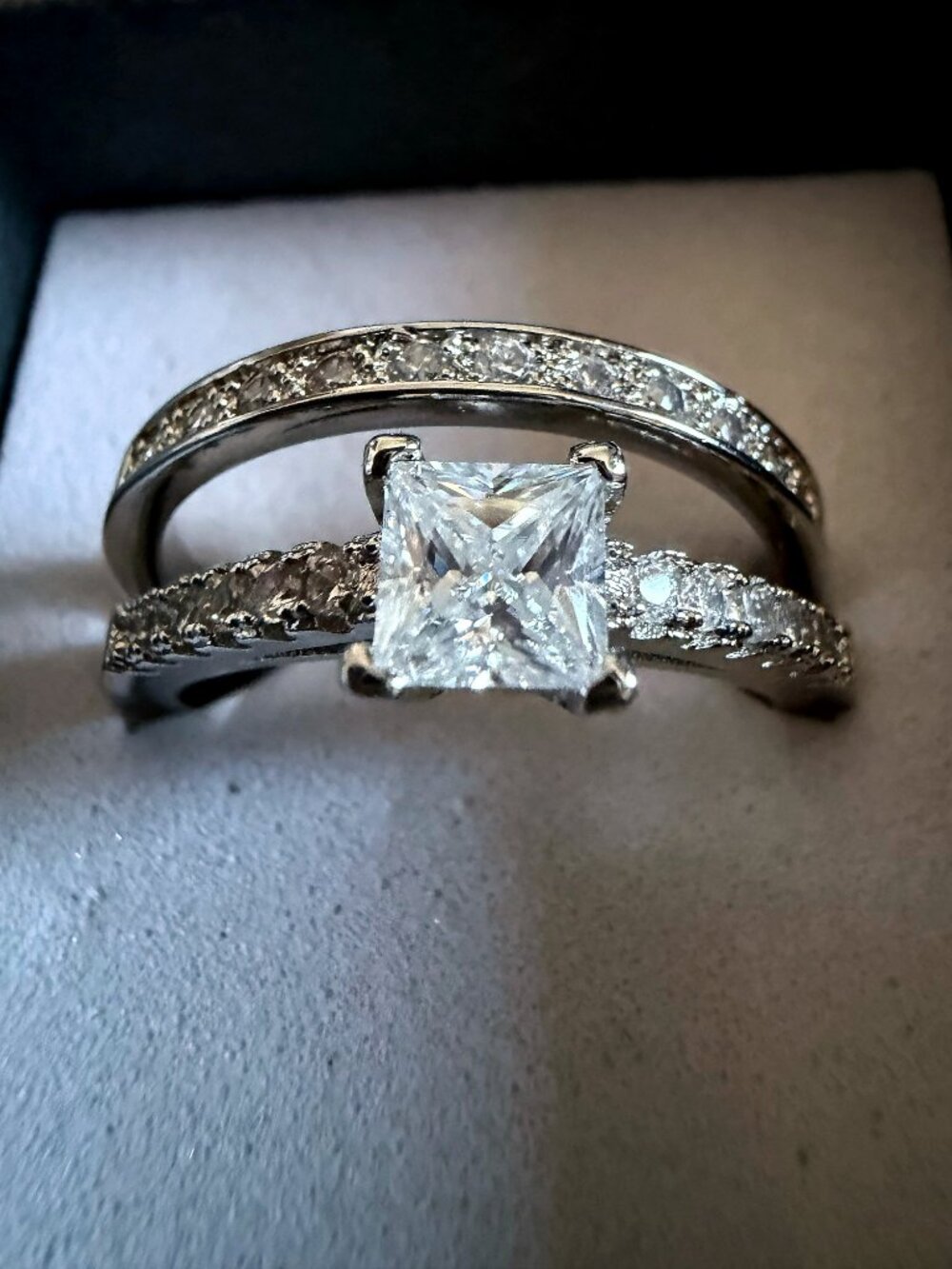 Princess Cut Moissanite Bridal Ring Set 14K White Gold Plated Size 9.5 GRA